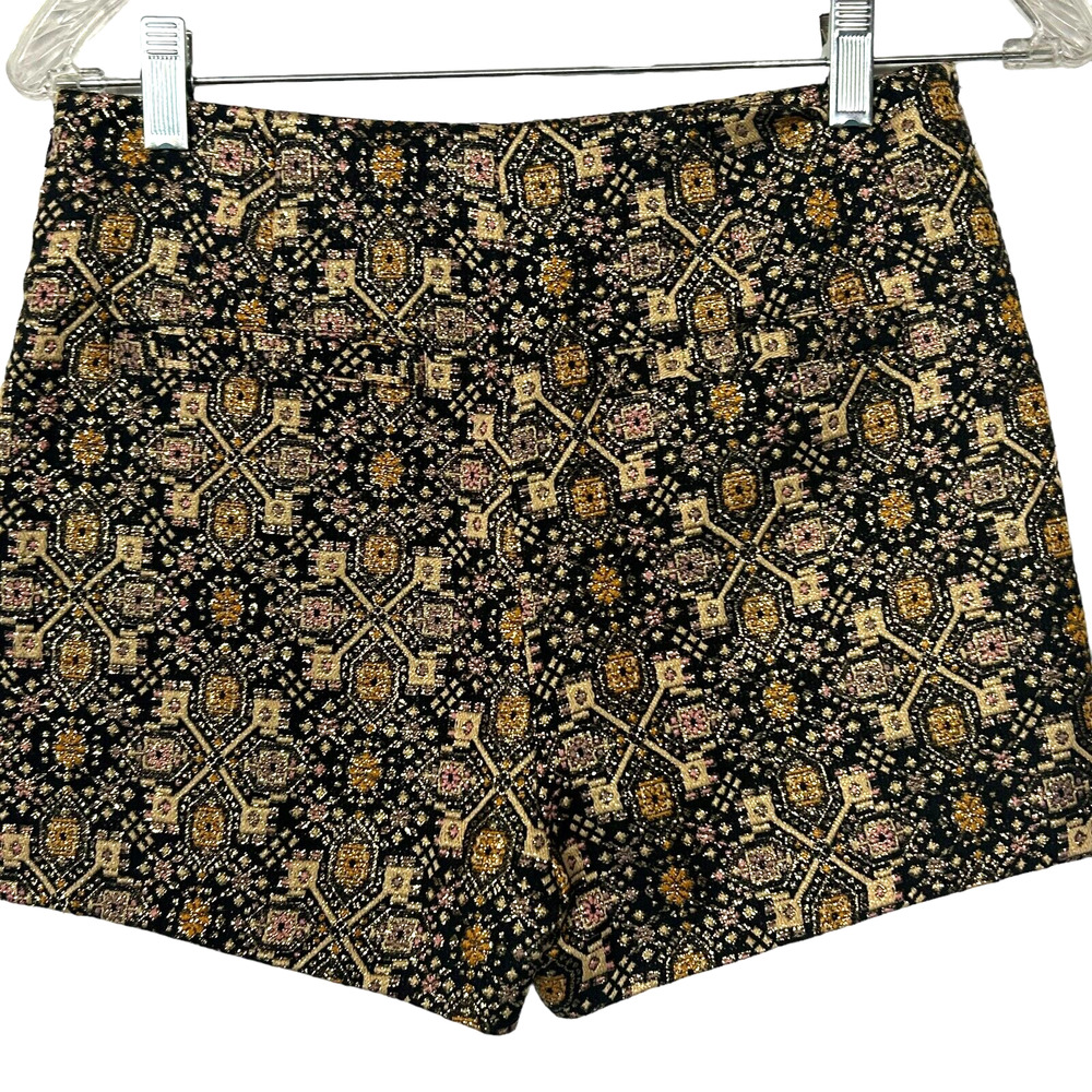 Forever 21 Womens Short Shorts 26 Gold Black Brocade High Waist Party Festival - Picture 2 of 10